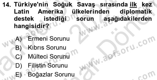 Türk Dış Politikası 2 Dersi 2024 - 2025 Yılı (Final) Dönem Sonu Sınav Soruları 14. Soru