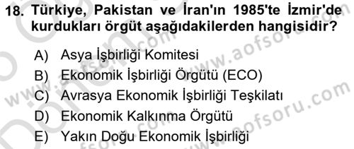 Türk Dış Politikası 2 Dersi 2024 - 2025 Yılı (Final) Dönem Sonu Sınav Soruları 18. Soru