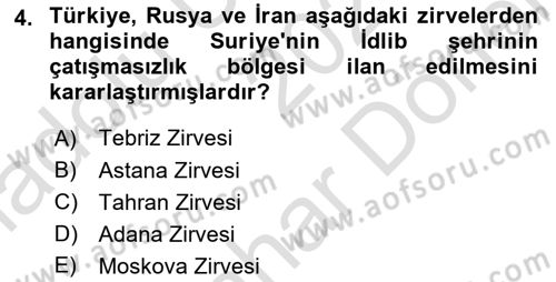 Türk Dış Politikası 2 Dersi 2024 - 2025 Yılı (Final) Dönem Sonu Sınav Soruları 4. Soru