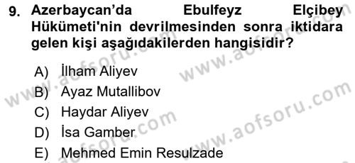 Türk Dış Politikası 2 Dersi 2024 - 2025 Yılı (Final) Dönem Sonu Sınav Soruları 9. Soru