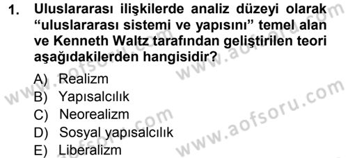 Uluslararası İlişkiler Kuramları 1 Dersi 2012 - 2013 Yılı (Vize) Ara Sınavı 1. Soru