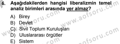 Uluslararası İlişkiler Kuramları 1 Dersi 2012 - 2013 Yılı (Vize) Ara Sınav Soruları 6. Soru