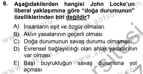 Uluslararası İlişkiler Kuramları 1 Dersi 2012 - 2013 Yılı (Vize) Ara Sınav Soruları 9. Soru
