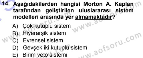 Uluslararası İlişkiler Kuramları 1 Dersi 2012 - 2013 Yılı (Final) Dönem Sonu Sınav Soruları 14. Soru