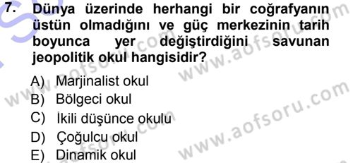 Uluslararası İlişkiler Kuramları 1 Dersi 2012 - 2013 Yılı (Final) Dönem Sonu Sınavı 7. Soru