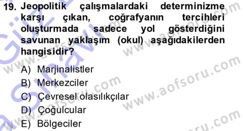 Uluslararası İlişkiler Kuramları 1 Dersi 2013 - 2014 Yılı (Vize) Ara Sınav Soruları 19. Soru
