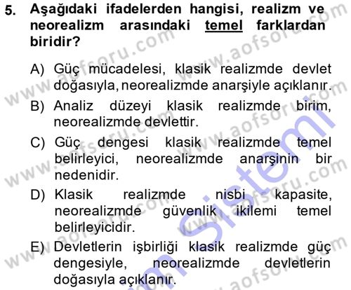 Uluslararası İlişkiler Kuramları 1 Dersi 2013 - 2014 Yılı (Vize) Ara Sınav Soruları 5. Soru
