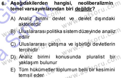 Uluslararası İlişkiler Kuramları 1 Dersi 2013 - 2014 Yılı (Vize) Ara Sınav Soruları 6. Soru