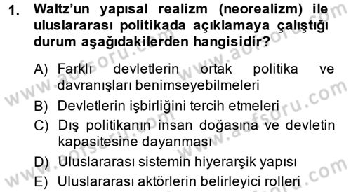 Uluslararası İlişkiler Kuramları 1 Dersi 2013 - 2014 Yılı (Final) Dönem Sonu Sınav Soruları 1. Soru
