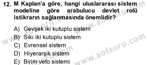 Uluslararası İlişkiler Kuramları 1 Dersi 2013 - 2014 Yılı (Final) Dönem Sonu Sınavı 12. Soru