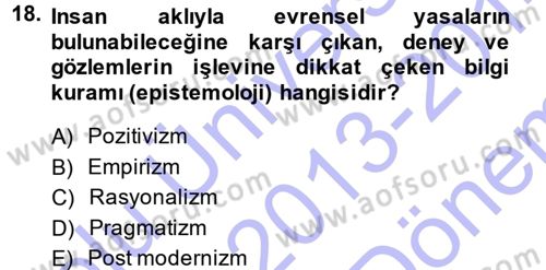 Uluslararası İlişkiler Kuramları 1 Dersi 2013 - 2014 Yılı (Final) Dönem Sonu Sınav Soruları 18. Soru