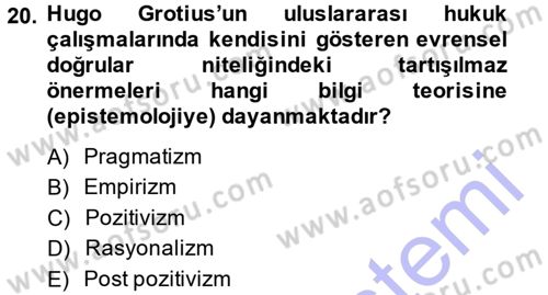 Uluslararası İlişkiler Kuramları 1 Dersi 2013 - 2014 Yılı (Final) Dönem Sonu Sınav Soruları 20. Soru