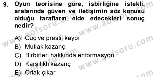 Uluslararası İlişkiler Kuramları 1 Dersi 2013 - 2014 Yılı (Final) Dönem Sonu Sınavı 9. Soru