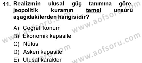 Uluslararası İlişkiler Kuramları 1 Dersi 2014 - 2015 Yılı (Vize) Ara Sınav Soruları 11. Soru