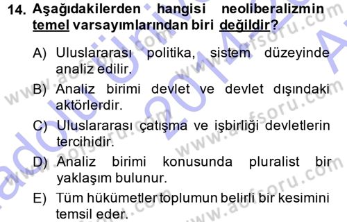 Uluslararası İlişkiler Kuramları 1 Dersi 2014 - 2015 Yılı (Vize) Ara Sınav Soruları 14. Soru