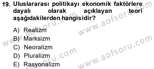 Uluslararası İlişkiler Kuramları 1 Dersi 2014 - 2015 Yılı (Vize) Ara Sınavı 19. Soru