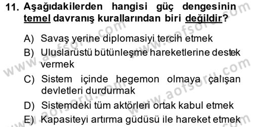 Uluslararası İlişkiler Kuramları 1 Dersi 2014 - 2015 Yılı (Final) Dönem Sonu Sınavı 11. Soru