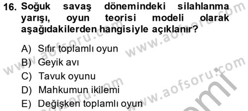 Uluslararası İlişkiler Kuramları 1 Dersi 2014 - 2015 Yılı (Final) Dönem Sonu Sınav Soruları 16. Soru