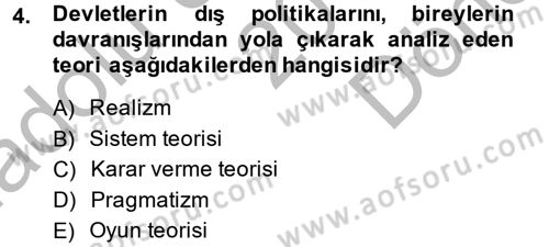 Uluslararası İlişkiler Kuramları 1 Dersi 2014 - 2015 Yılı (Final) Dönem Sonu Sınav Soruları 4. Soru