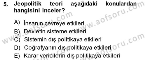 Uluslararası İlişkiler Kuramları 1 Dersi 2014 - 2015 Yılı (Final) Dönem Sonu Sınavı 5. Soru