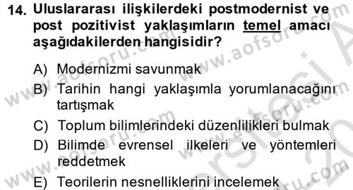 Uluslararası İlişkiler Kuramları 1 Dersi 2014 - 2015 Yılı Tek Ders Sınavı 14. Soru