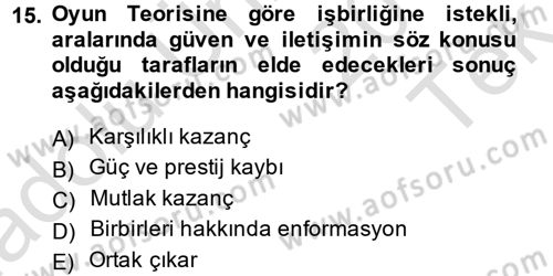 Uluslararası İlişkiler Kuramları 1 Dersi 2014 - 2015 Yılı Tek Ders Sınav Soruları 15. Soru