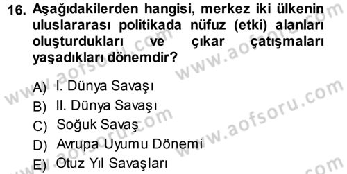 Uluslararası İlişkiler Kuramları 1 Dersi 2014 - 2015 Yılı Tek Ders Sınav Soruları 16. Soru