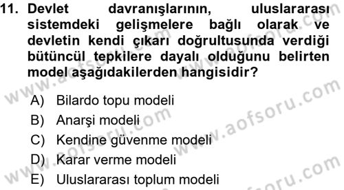 Uluslararası İlişkiler Kuramları 1 Dersi 2015 - 2016 Yılı (Vize) Ara Sınav Soruları 11. Soru