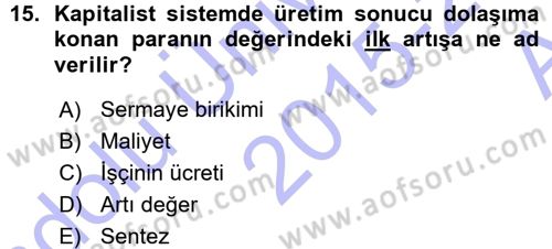 Uluslararası İlişkiler Kuramları 1 Dersi 2015 - 2016 Yılı (Vize) Ara Sınavı 15. Soru