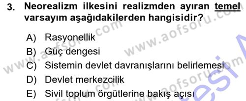 Uluslararası İlişkiler Kuramları 1 Dersi 2015 - 2016 Yılı (Vize) Ara Sınav Soruları 3. Soru