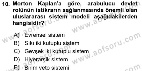 Uluslararası İlişkiler Kuramları 1 Dersi 2015 - 2016 Yılı (Final) Dönem Sonu Sınav Soruları 10. Soru