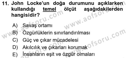Uluslararası İlişkiler Kuramları 1 Dersi 2015 - 2016 Yılı (Final) Dönem Sonu Sınav Soruları 11. Soru