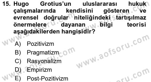 Uluslararası İlişkiler Kuramları 1 Dersi 2015 - 2016 Yılı (Final) Dönem Sonu Sınav Soruları 15. Soru