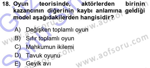 Uluslararası İlişkiler Kuramları 1 Dersi 2015 - 2016 Yılı (Final) Dönem Sonu Sınavı 18. Soru