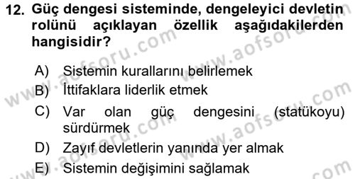 Uluslararası İlişkiler Kuramları 1 Dersi 2016 - 2017 Yılı 3 Ders Sınav Soruları 12. Soru