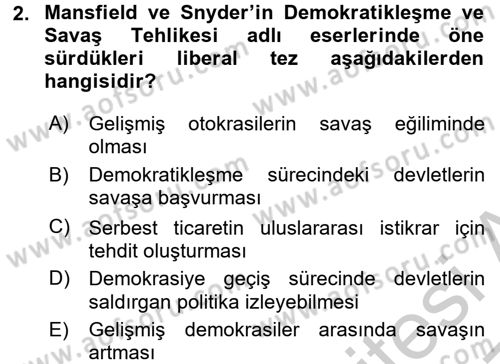 Uluslararası İlişkiler Kuramları 1 Dersi 2016 - 2017 Yılı 3 Ders Sınav Soruları 2. Soru
