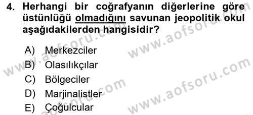 Uluslararası İlişkiler Kuramları 1 Dersi 2016 - 2017 Yılı 3 Ders Sınav Soruları 4. Soru