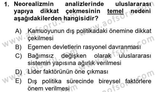 Uluslararası İlişkiler Kuramları 1 Dersi 2016 - 2017 Yılı (Vize) Ara Sınav Soruları 1. Soru