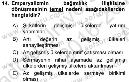 Uluslararası İlişkiler Kuramları 1 Dersi 2016 - 2017 Yılı (Vize) Ara Sınav Soruları 14. Soru