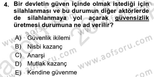 Uluslararası İlişkiler Kuramları 1 Dersi 2016 - 2017 Yılı (Vize) Ara Sınav Soruları 4. Soru