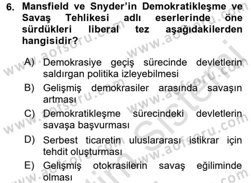 Uluslararası İlişkiler Kuramları 1 Dersi 2016 - 2017 Yılı (Vize) Ara Sınav Soruları 6. Soru