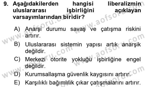 Uluslararası İlişkiler Kuramları 1 Dersi 2016 - 2017 Yılı (Vize) Ara Sınav Soruları 9. Soru