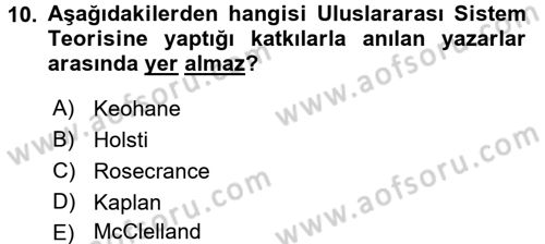 Uluslararası İlişkiler Kuramları 1 Dersi 2016 - 2017 Yılı (Final) Dönem Sonu Sınav Soruları 10. Soru