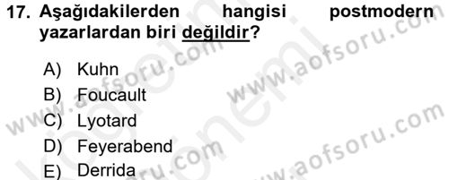 Uluslararası İlişkiler Kuramları 1 Dersi 2016 - 2017 Yılı (Final) Dönem Sonu Sınav Soruları 17. Soru