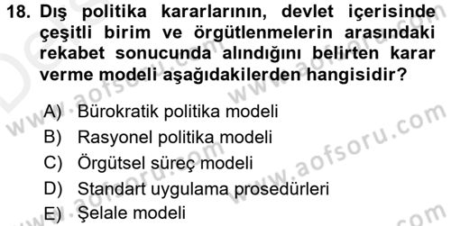 Uluslararası İlişkiler Kuramları 1 Dersi 2017 - 2018 Yılı 3 Ders Sınavı 18. Soru