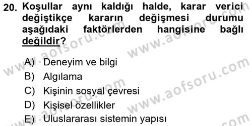 Uluslararası İlişkiler Kuramları 1 Dersi 2017 - 2018 Yılı 3 Ders Sınav Soruları 20. Soru