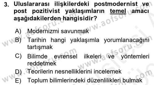 Uluslararası İlişkiler Kuramları 1 Dersi 2017 - 2018 Yılı 3 Ders Sınav Soruları 3. Soru