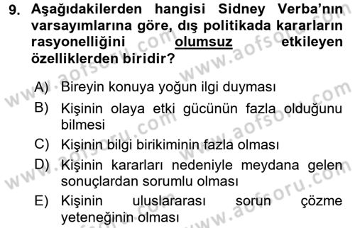Uluslararası İlişkiler Kuramları 1 Dersi 2017 - 2018 Yılı 3 Ders Sınav Soruları 9. Soru
