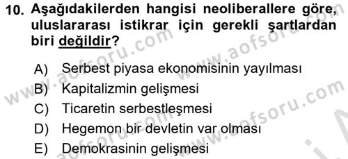 Uluslararası İlişkiler Kuramları 1 Dersi 2017 - 2018 Yılı (Vize) Ara Sınav Soruları 10. Soru