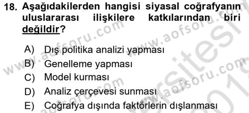 Uluslararası İlişkiler Kuramları 1 Dersi 2017 - 2018 Yılı (Vize) Ara Sınav Soruları 18. Soru